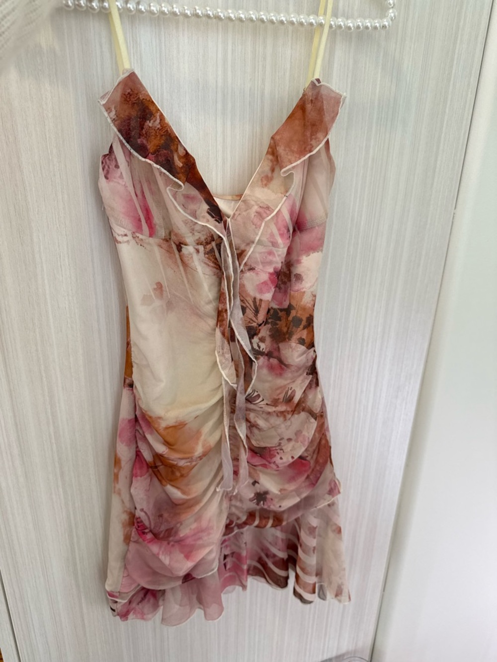 Tiger Mist Floral Sheer Dress in Cream, Pink, Brown